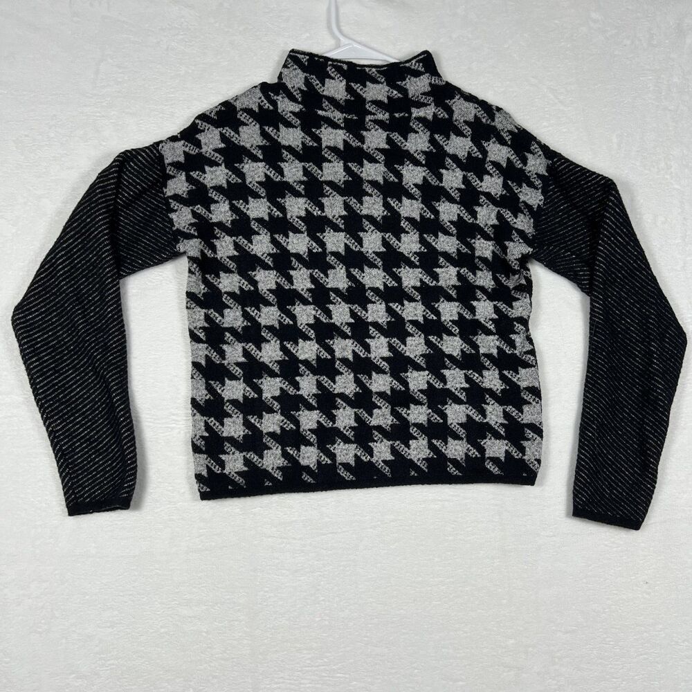 Ann Taylor Women's Houndstooth Sweater XS Black Gray Mock Neck Pullover Knit